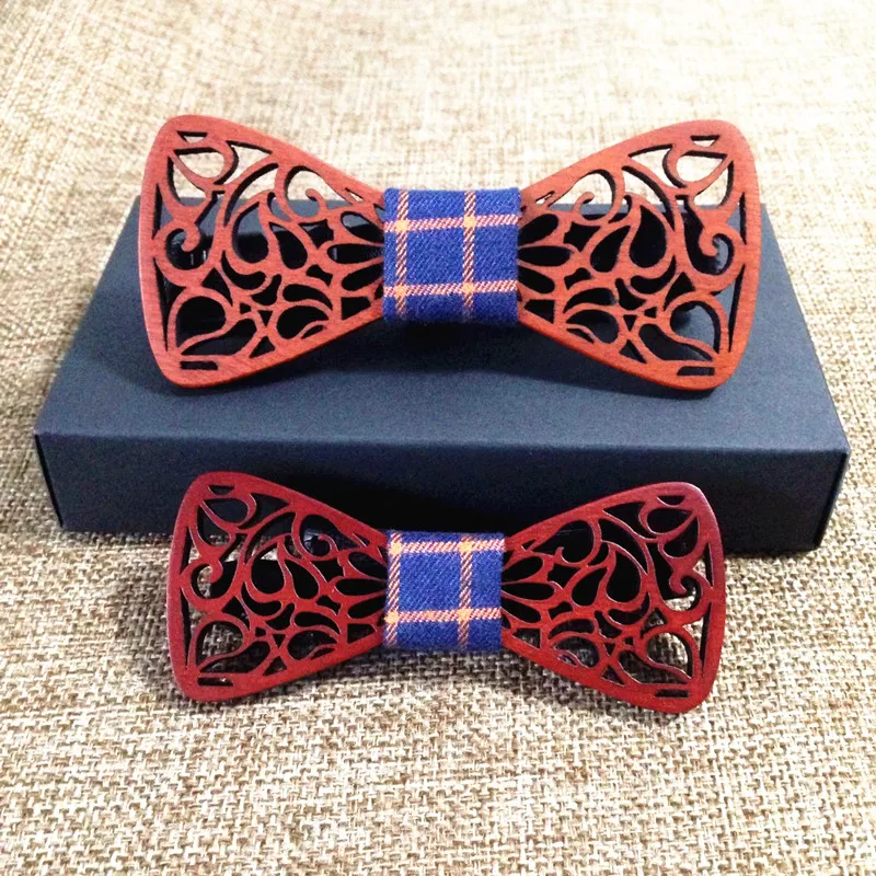  Father and son set Wooden Bow Tie And Handkerchief Set Men's Plaid Bow Tie Wood Hollow juego de tro