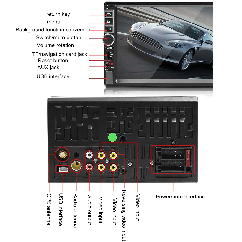 HD 7'' Touch Screen Car MP5 Player Stereo Radio 2 Din In Dash Bluetooth GPS Head Unit Car Radio for Android 7.0 inch