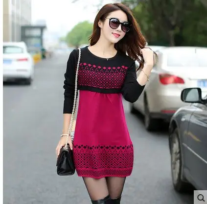 

2015 autumn and winter female medium-long one-piece sweater basic sweater dress slim hip plus size clothing