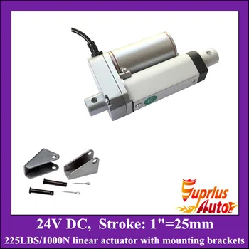 

DC 24V linear actuators 1"=25mm stroke length, max load 1000N/225lbs electric linear actuators with mounting brackets