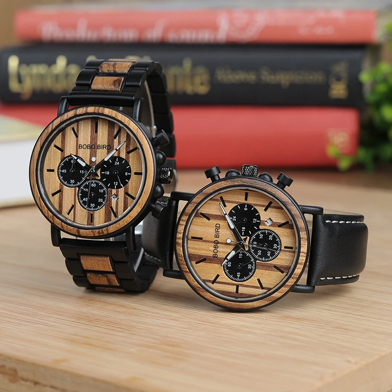 Бобо птица lp09 Часы из нержавейки Montre Homme Винтаж Деревянные Часы Секундомер Функция Для мужчин наручные часы могут oem