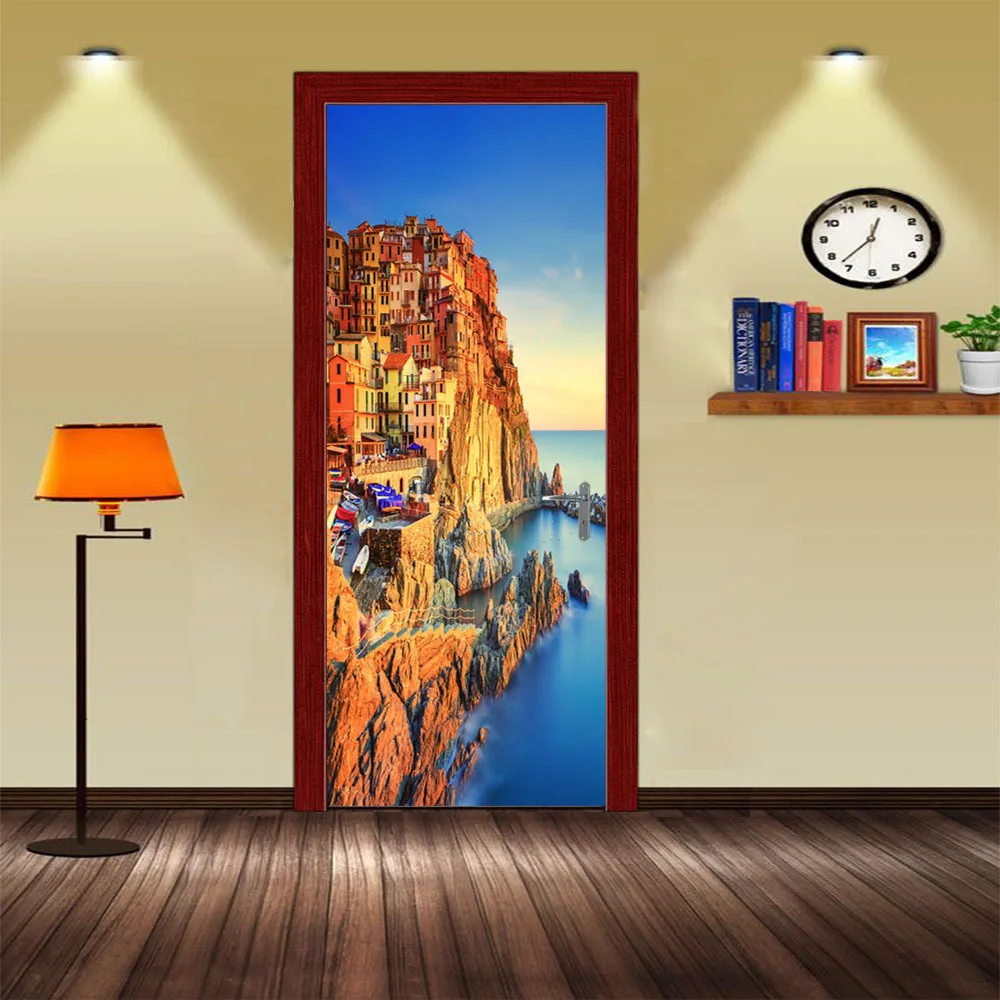 3D наклейки на дверь квадратная церковь манарола АМА даблам озеро комо Венеция канал Тадж-Махал Искусство Декор в коридоре паста - Цвет: 058