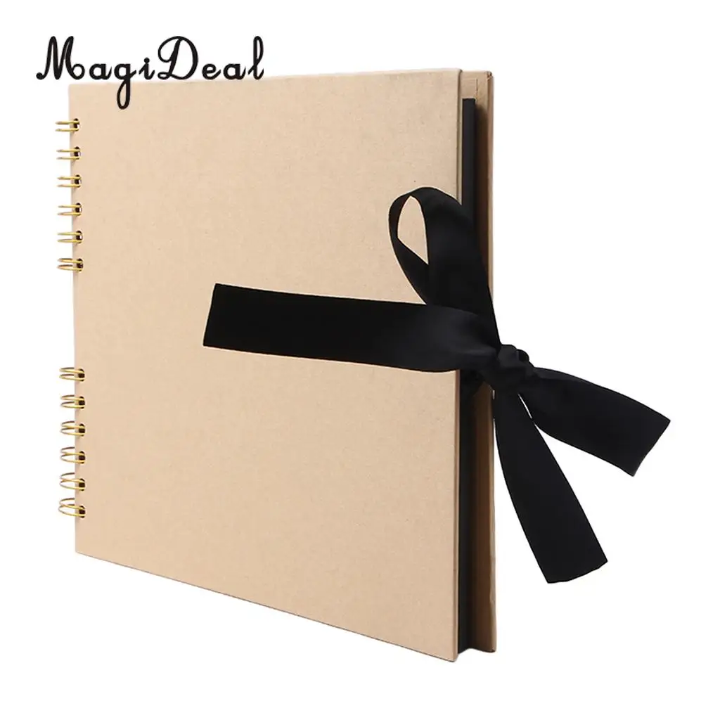 A4 Size 40 Pages Ribbon Bow Kraft Paper Scrapbook Photo Album Display Book Wedding Memory Book
