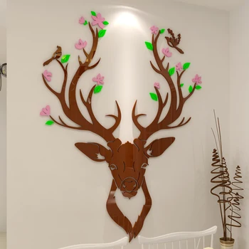 

2018 new Sika deer, acrylic 3D, three-dimensional wall, room, living room, sofa, background wall decoration stickers.