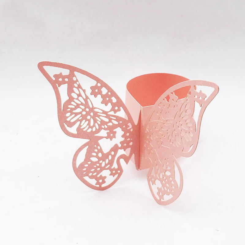 

50pcs Pink Butterfly Style Laser Cut Porta Guardanapo Paper Napkin Rings Napkins Holders Hotel Wedding Favors Table Decoration