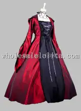 Gothic Black and Red Euro Court Period Dress Witch Cosplay Costume with Hood