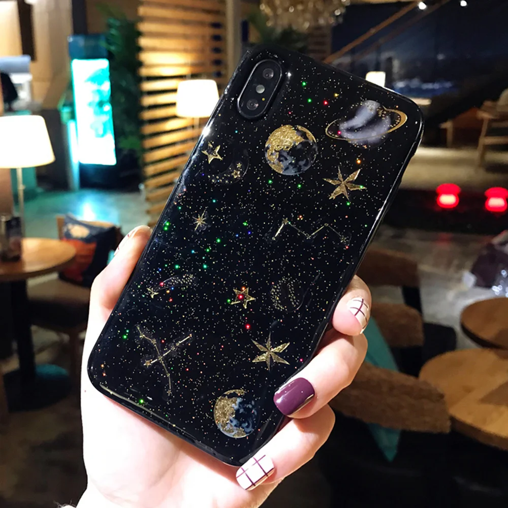 

Half Wrapped Case for iPhone X Cover 8 Plus 7 6 6s Cartoon Universe Planet Starry Sky Cover for iPhone 6 Plus TPU Soft Case Capa