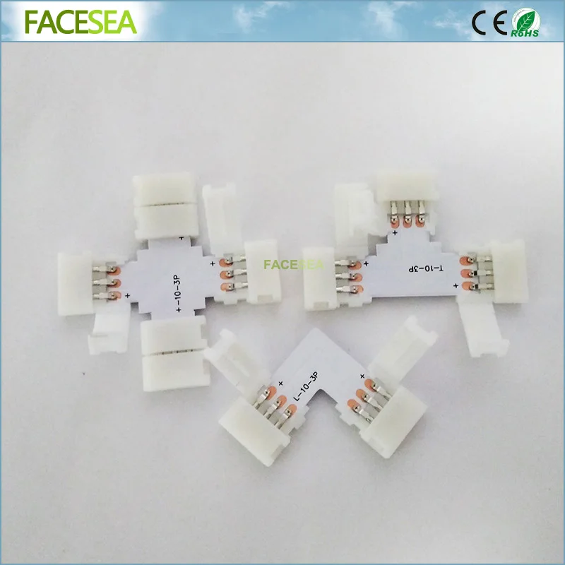 

10~100set led Connector 3pin 10mm RGB solderless LED strip LED L T X PCB board connectors for ws2811 ws2812B CCT LED Strip Light