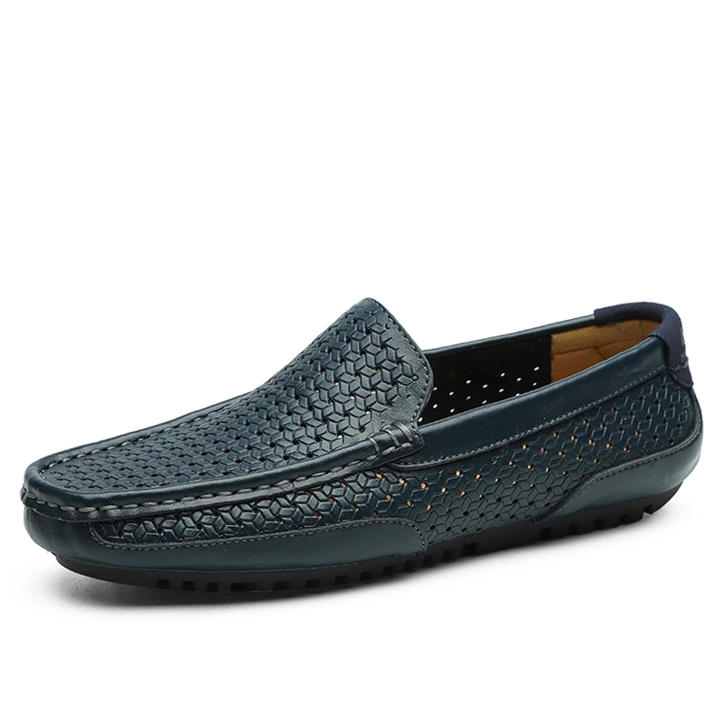 TOSJC/Лидер продаж; мужские повседневные лоферы; летние дышащие туфли ручной работы; мужские мокасины без шнуровки; обувь для вождения; большие размеры 47 - Цвет: Dark Blue