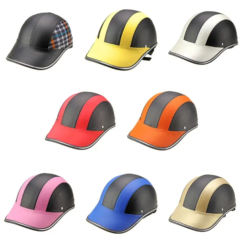 

1Pc PU Leather Motorcycle Open Half face Helmets Bicycle Scooter Helmet Baseball Cap Protective Helmets