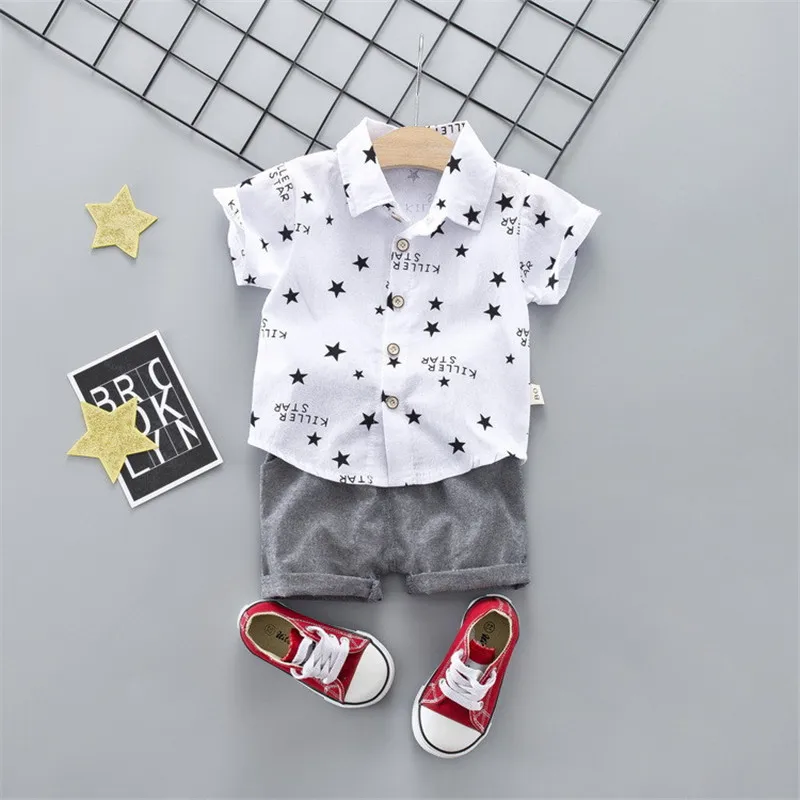 Летние комплекты одежды для маленьких мальчиков, детский топ со звездой и надписью+ шорты, комплект из 2 предметов, Модная хлопковая одежда