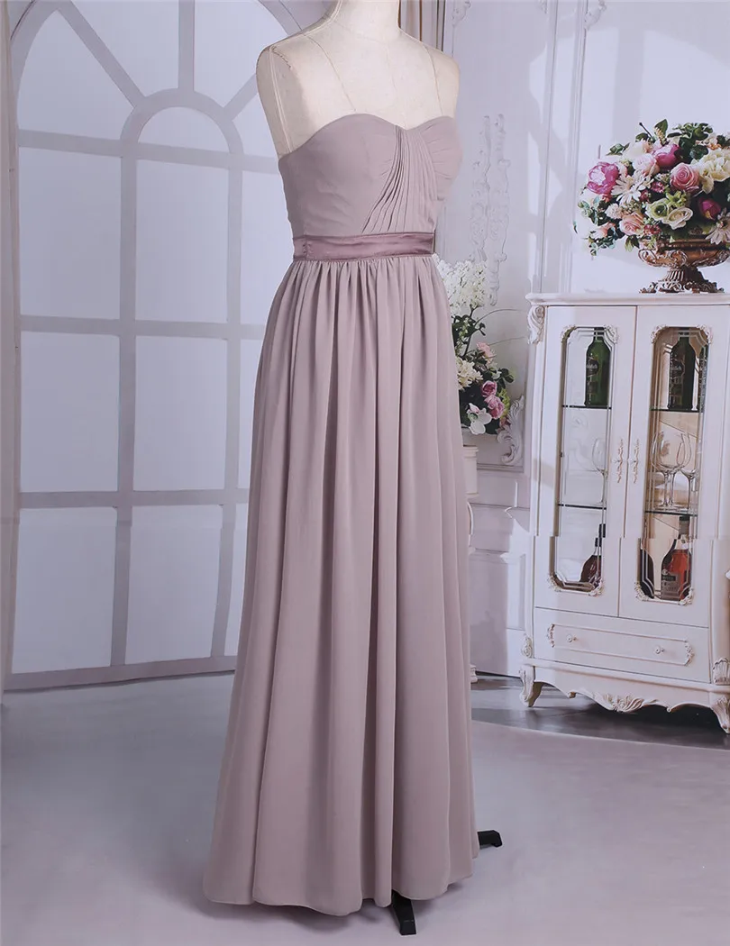 Dusty Rose Pleated A Line Long Bridesmaid Dress