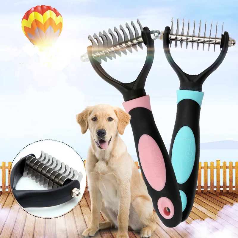 

Explosive pet long handle open knot comb dog cat hair beauty comb double-sided open knot comb dog comb pet supplies