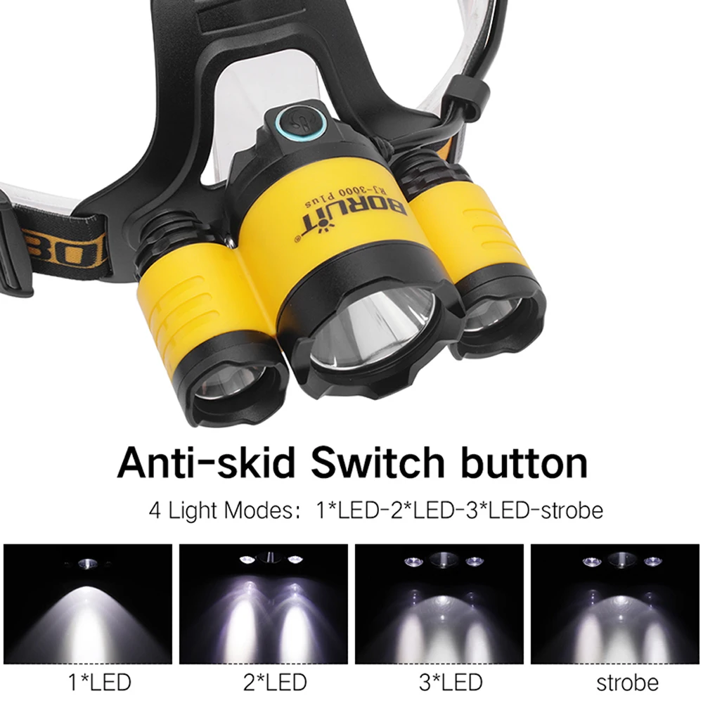 Налобный фонарь BORUiT светодиодный с кабелем Micro USB XM L T6 и 2 аккумуляторами 18650|hunting