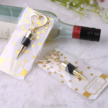 

free shipping new arrival golden stainless steel heart wine stopper wedding favors and gifts, party giveaways for guest
