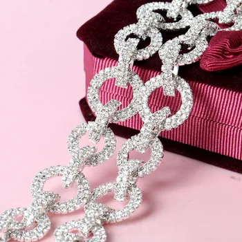 

1Yard Stunning Crystal Rhinestone Trim Ring Buckle Silver Stone Chain Applique Wedding Bridal Dress DIY Trim Belt Decoration