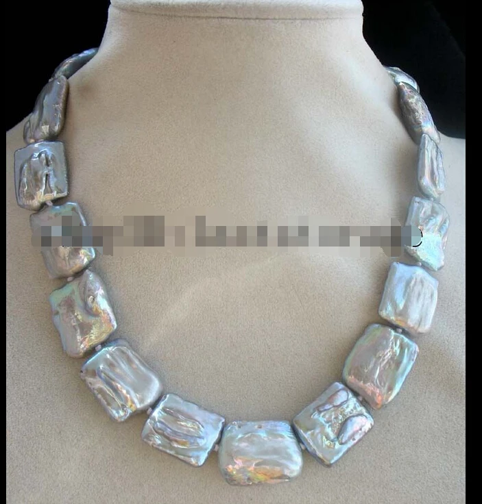 

Fast SHIPPING freshwater pearl reborn keshi gray oblong necklace 18" (A0325)