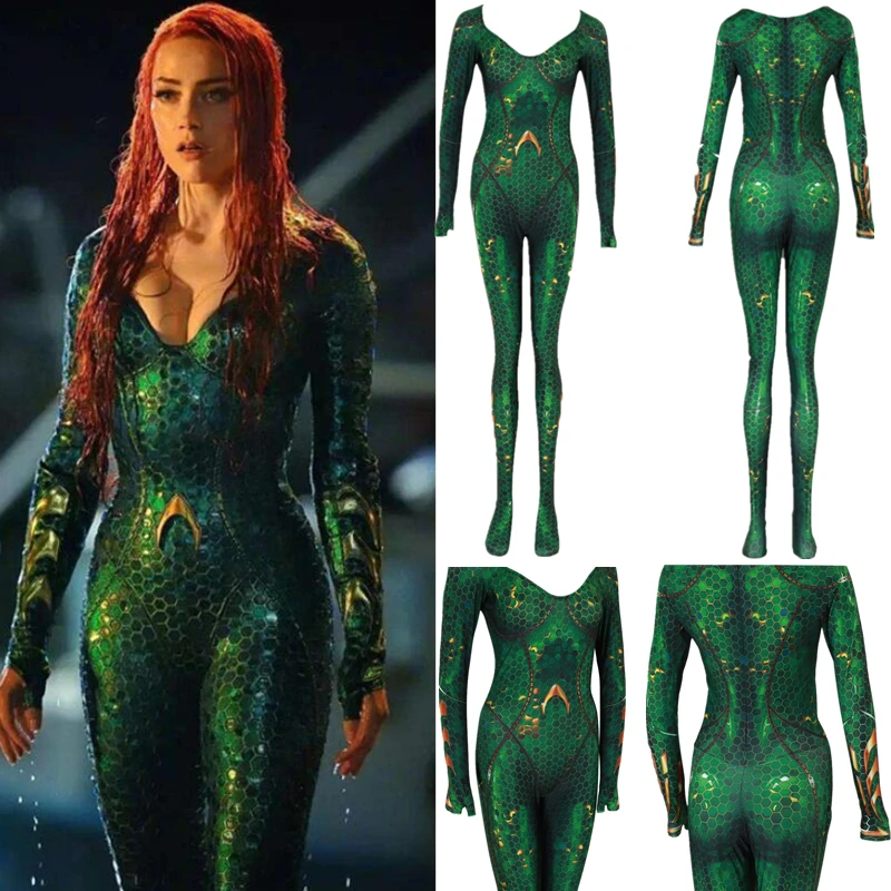 

2019 New Women Kids Movie Aquaman Mera Queen Cosplay Costume Zentai Bodysuit Suit Jumpsuits for Adult Kids Adult Girls