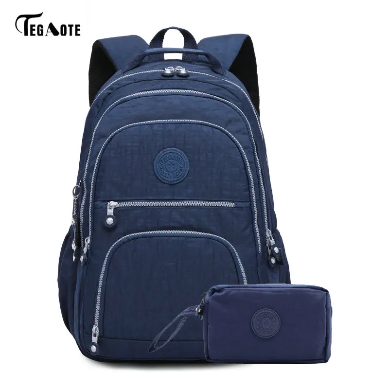 TEGAOTE 2 шт./компл. школьный рюкзак для девочек-подростков Mochila Feminina женские рюкзаки нейлоновые повседневные сумки для ноутбука кошелек для телефона женский - Цвет: Темно-синий