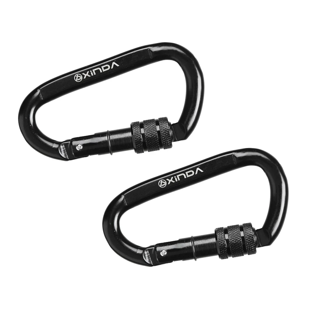 2 Pieces D Shaped Strong Durable 30KN Carbon Steel Screw Locking Carabiner Outdoor Climbing CE Approved Screw Locking Carabiner