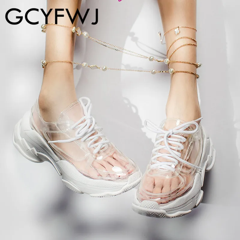 Женские прозрачные кроссовки GCYFWJ повседневные на платформе со шнуровкой