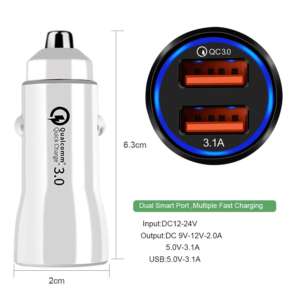 Автомобильное USB зарядное устройство Quick Charge 3,0+ 3.1A зарядное устройство для мобильного телефона 2 порта USB быстрое автомобильное зарядное устройство для iPhone samsung Tablet автомобильное зарядное устройство