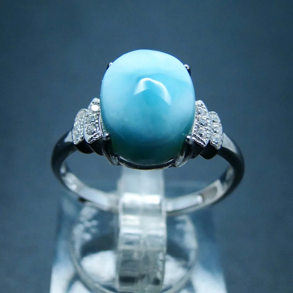 Натуральный Карибы Синий Ларимар 925 пробы Серебряный, овальной формы женские ювелирные кольца из драгоценных камней серебряные свадебные украшения