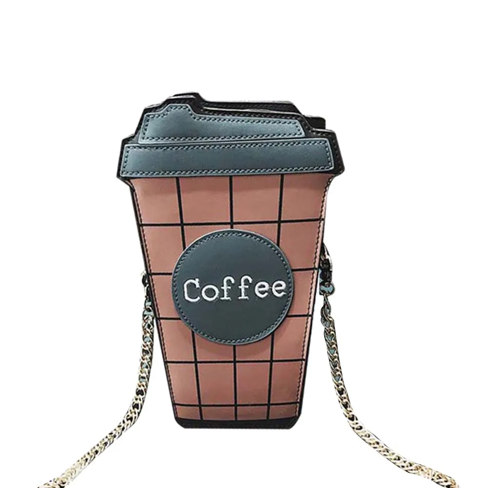 

Fashion Women Shoulder Bag PU Leather Metal Chain Cute Coffee Cup Shape Ladies Girls Crossbody Messenger Bags BS88