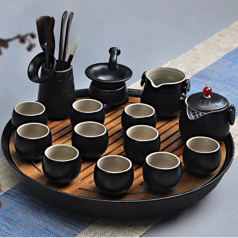 2.3Ceramics Bamboo Tea tray Drainage Water storage Kung Fu Tea set room Board table Chinese Japanese tea cup ceremony tools Tea Set