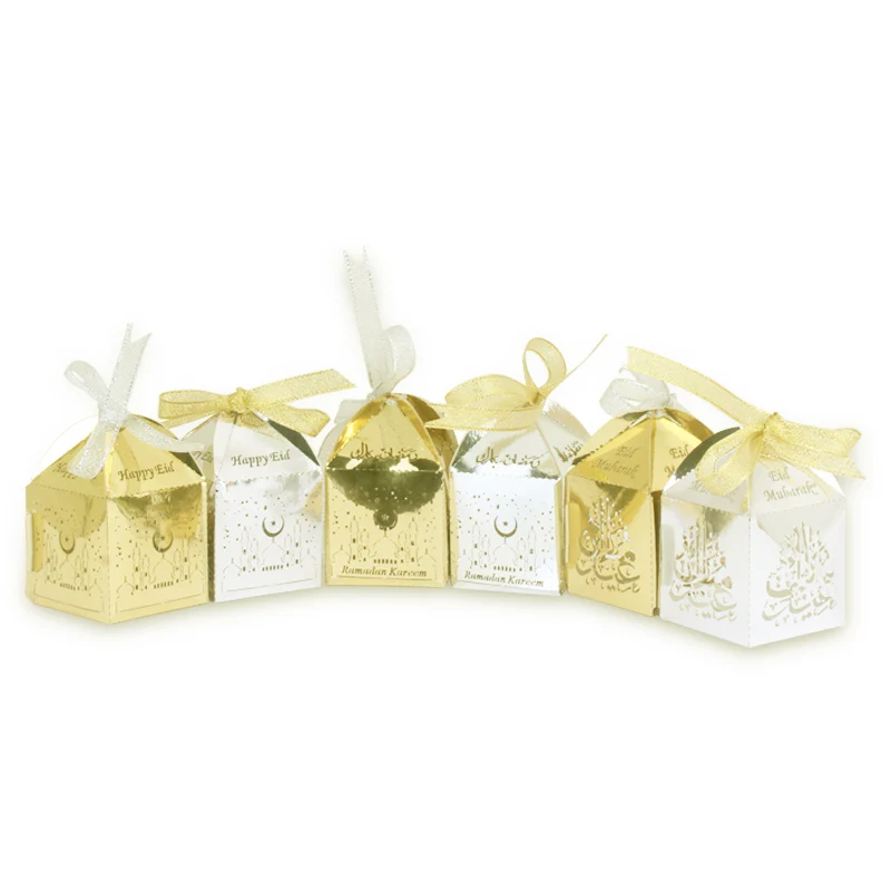 

50pcs/lot Happy Eid Mubarak Golden SilverFestive Gift Candy Cake Box Islamic Party Decoration Ramadan Eid Mubarak Event Decor