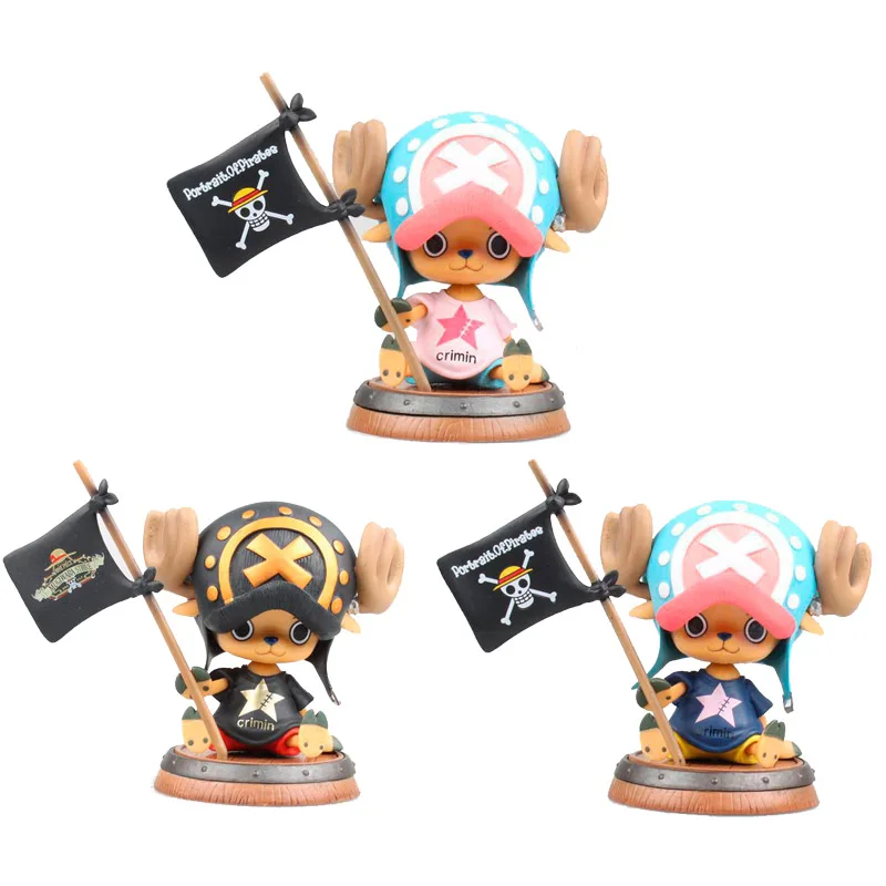 

8cm One Piece Figura Toy Tony tony Chopper With Flag Portrait of Straw Hat Pirates Anime Model Dolls