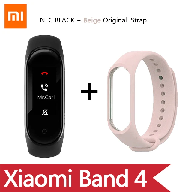 English/Spanish/Russian Xiaomi Mi Band 4 Music Smart Miband 4 Bracelet Heart Rate Fitness 135mAh Color screen Bluetooth 5.0 - Цвет: NFC add  Beige strap