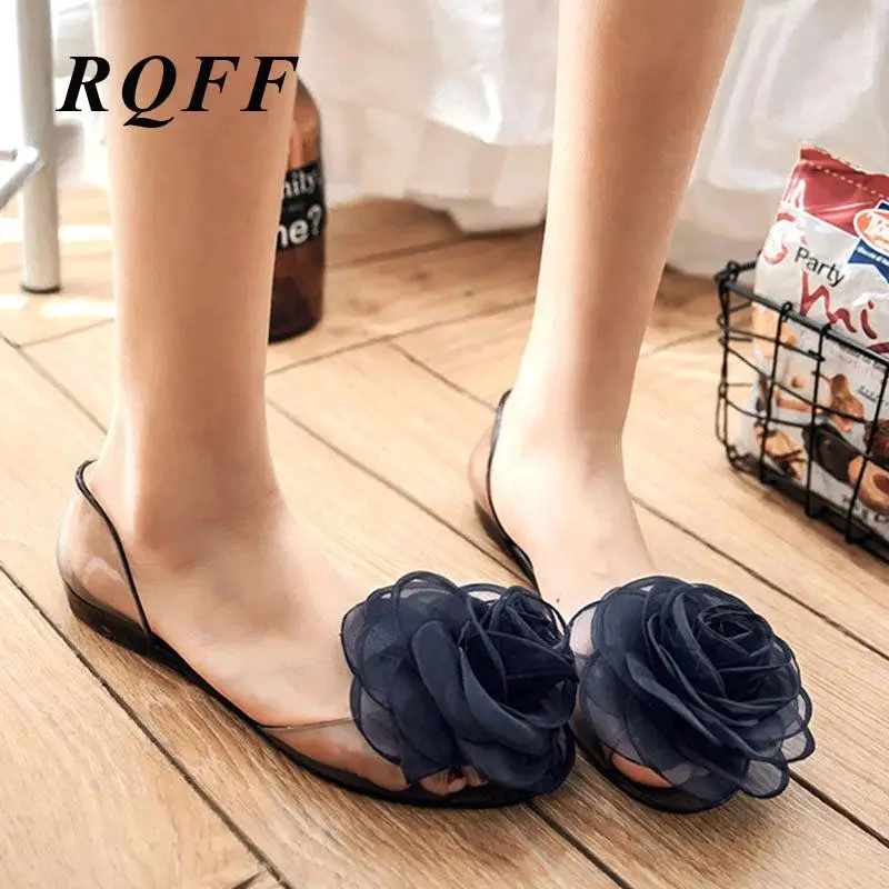 

Jelly Sandals Women Gladiator Summer Transparent Ladies Beach Shoes 2019 Flower Open Toe Flat With Clear Sandal Woman Blue