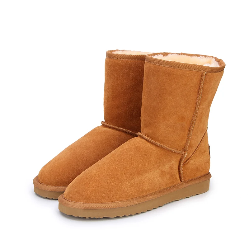 HABUCKN/Классические непромокаемые зимние сапоги из натуральной яловой кожи, шерстяные женские сапоги, теплая зимняя обувь для женщин, большие размеры 34-44 - Цвет: Chestnut
