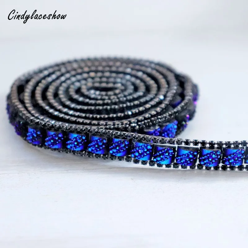 

10mm Beaded Rhinestons Trim Iron On Diamond Crystal Trim Ribbon Wrap Sewing Accessories DIY Wedding Bags Party Decor Pink Blue