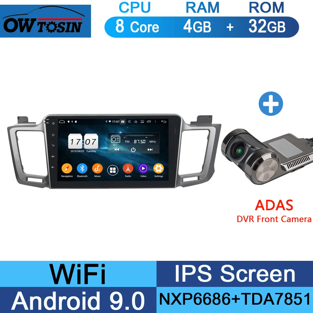 10," ips Android 9,0 8 ядерный 4 Гб+ 64 ГБ Автомобильный мультимедийный плеер для Toyota RAV4 2013 gps Радио CarPlay - Цвет: 32G Adas Camera