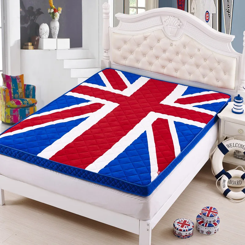 

Union Jack Thick Warm Foldable Single Or Double Mattress Fashion NEW Topper Quilted Bed Hotel