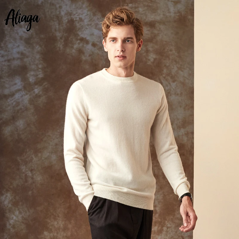 

10 Colors 100% Goat Cashmere Sweater Men Pullovers Knitted Business Basic Crew Neck Autumn Soft Jumpers Oversized Knitwear Tops