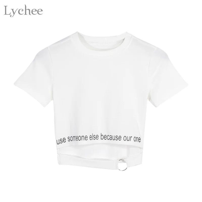 Женский летний укороченный топ Lychee в стиле панк футболка с коротким рукавом и