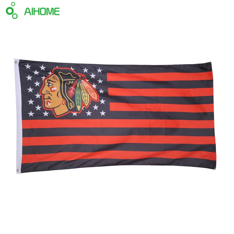 Chicago Blackhawks Modified US Banner Flag 3X5FT Custom