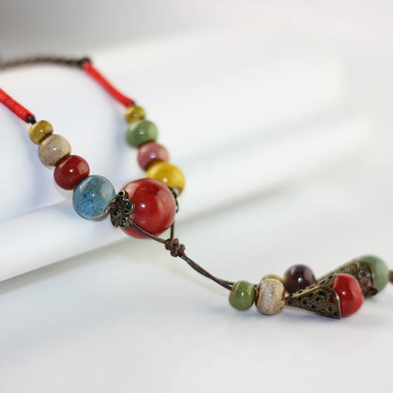 Керамические красочные подвески бусы ожерелье для женщин ювелирные изделия Длинная цепочка с кисточкой женское колье, чокер очаровательные массивные ретро подарки