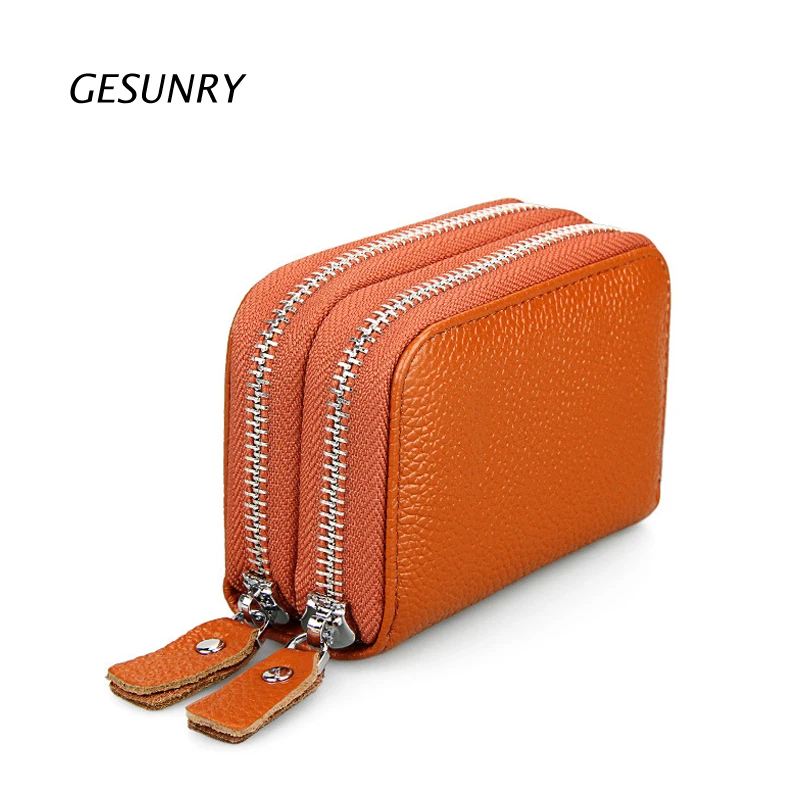 Genuine Leather Women Card Holder Wallets Small High Quality Female Pillow Purse Fashion Double Zipper Credit Card Bag (18)