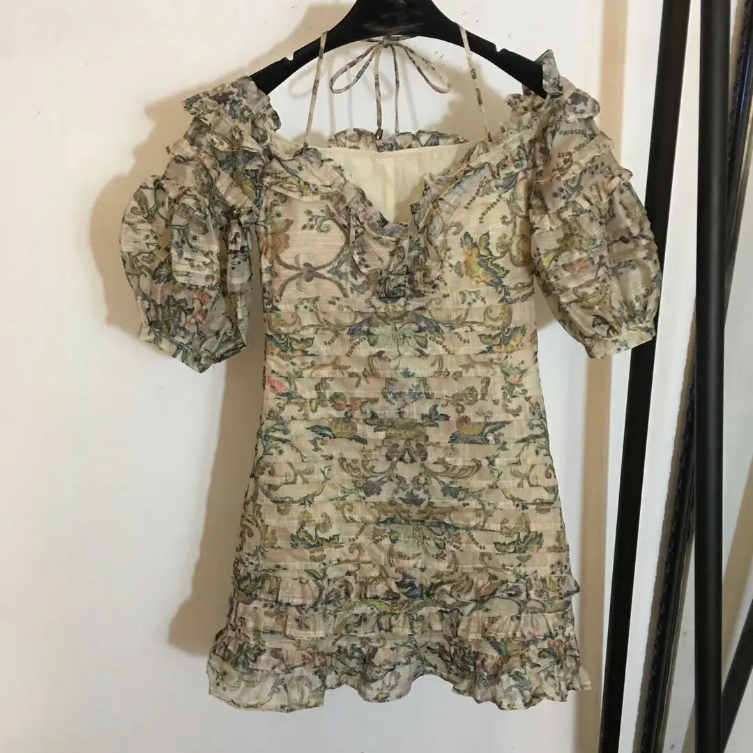 Halter Livraison De Imprimé Floral Lanterne Mode Manches Robe Femmes Gratuite Nouvelle D'été Mini 2018 Arrivée Gaine YqgH6nA