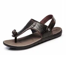 Горячая крокодил из натуральной кожи сандалии мужские летние случайные люди флип-флоп сандалии с открытым носком тапочки большой размер 45 46 47 пляжная обувь