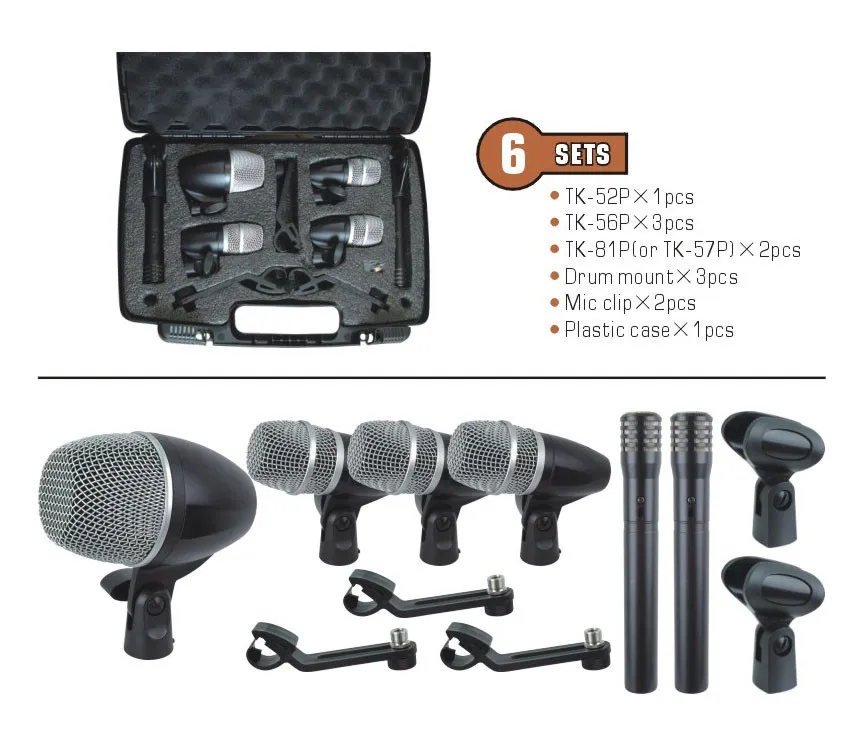 

Professional Condenser Microphone Set Recording Microphones TK-6P Drum Mic 6pcs in one box