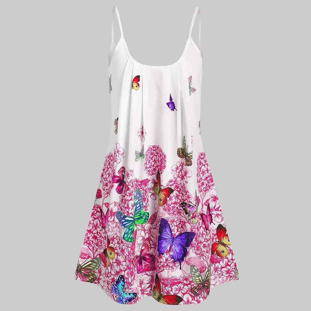 

Fashion Sling dress women's Brief youth campus style large size O-neck casual butterfly print comfortable dress vestido ED