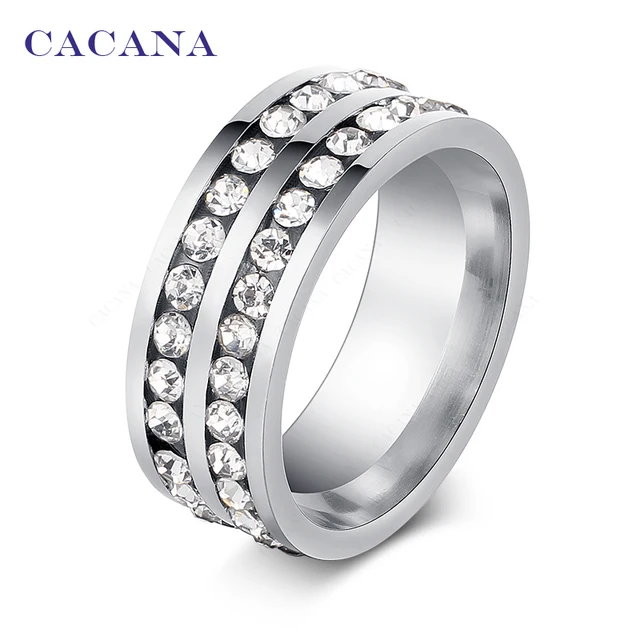CACANA Titanium Stainless Steel Rings For Women Fashion Double Lines Of CZ Jewel CACANA Titanium Stainless Steel Rings For Women Fashion Double Lines Of CZ Jewel