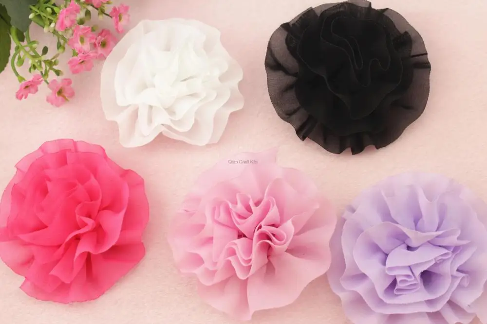 50pcs 85mm big Chiffon handmade Flowers MIX colors Hairbow diy Supplies for baby girl