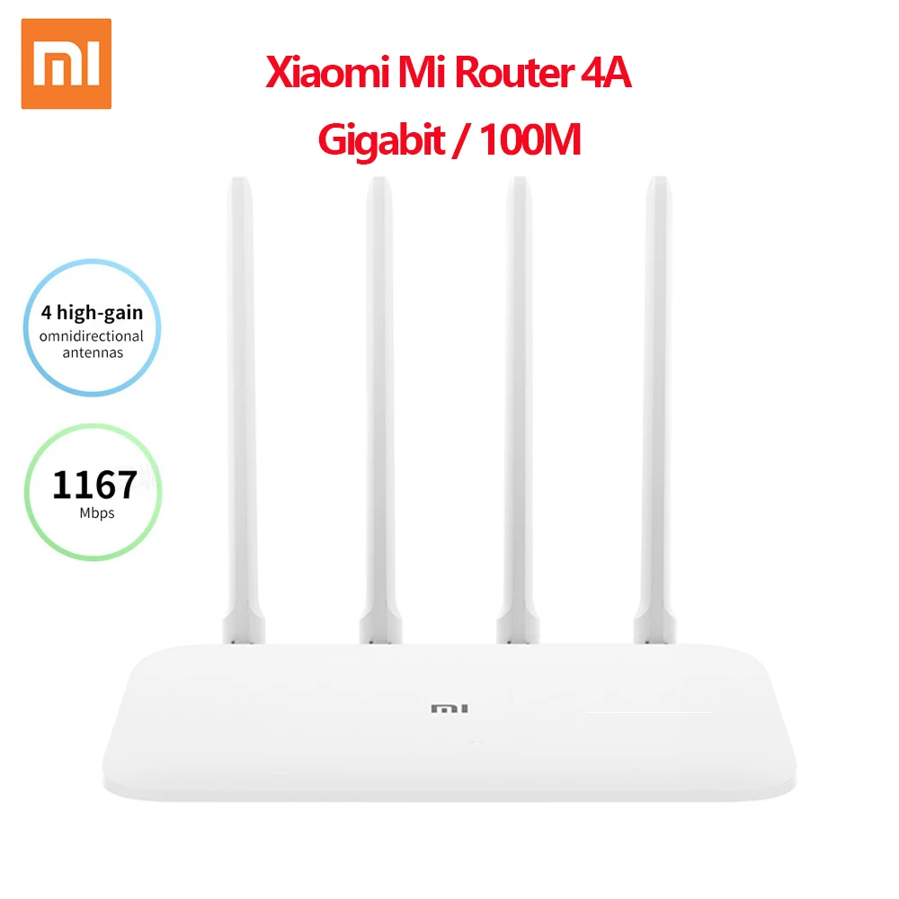 

Xiaomi Mi Router 4A Gigabit Edition 100M 1000M 2.4GHz 5GHz WiFi ROM 16MB DDR3 64MB 128MB High Gain 4 Antennas Remote APP Control