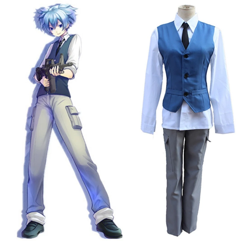 

Anime Assassination Classroom Shiota Nagisa Cosplay Costumes Unisex E Class Hallween Party Uniform(Waistcoat+Shirt+Tie+Pant)